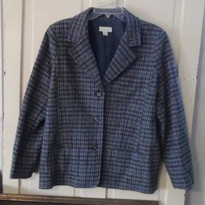 100% Wool Gray/Blue 3-Pocket Lined Blazer Jacket, 14